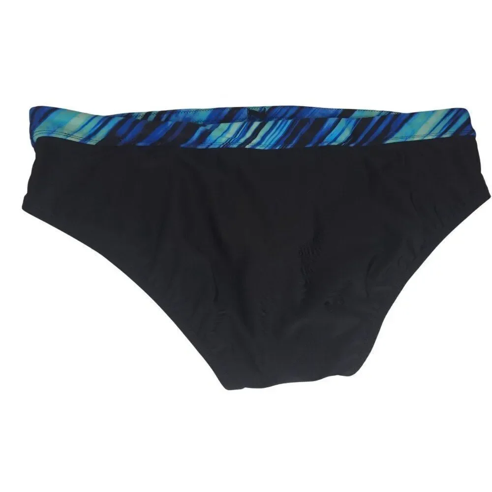 Black Swim Briefs Blue Patterned Waistband Womens Size XXL New